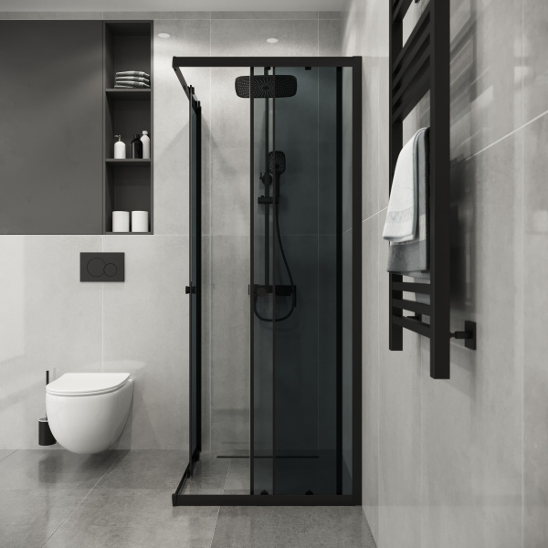 Душевое ограждение Niagara Eco NG-1009-14QT (90х90х190) квадрат,раздвижное,черный,стекло тонированное