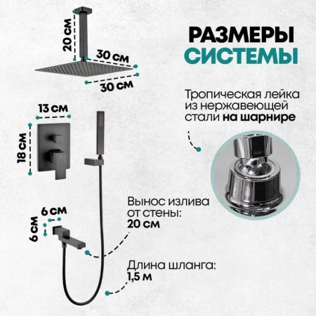 Душевая система скрытого монтажа Grocenberg GB5089BL-2 Черный матовый