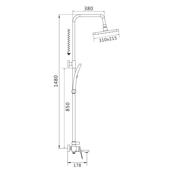 Душевая система Shevanik S9136T, оружейная сталь