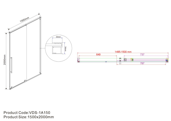 Душевая дверь Vincea Arno VPS-1A150CL, 1500, хром, стекло прозрачное