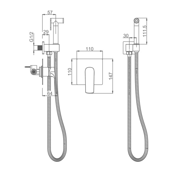 Гигиенический душ со смесителем Splenka S30.53.03, сатин золотой