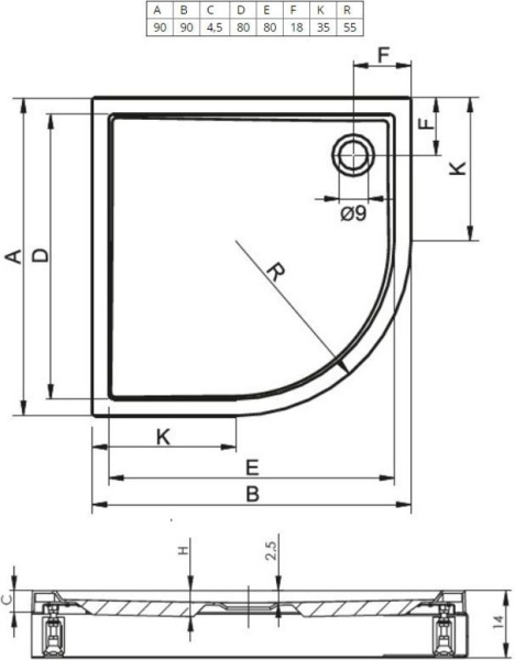 Душевой поддон Riho Davos 281 DA8900500000000 90x90