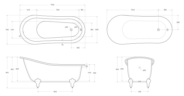 Акриловая ванна BELBAGNO BB06-1700