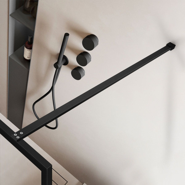 Душевая перегородка Vincea Walk-In VSW-1HP900FLB, 900*2000, черный матовый, стекло рифленое