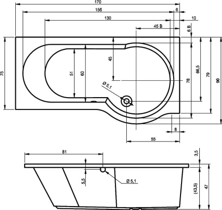 Акриловая ванна Riho Dorado 170x90 L BA8100500000000