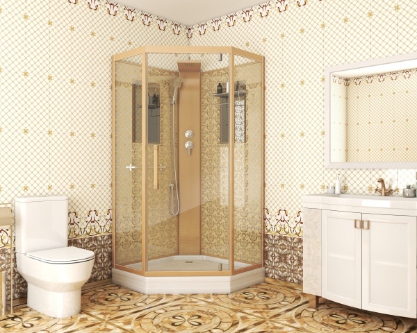 Душевая кабина Niagara Luxe NG-7799GBK 90x90х210, низкий поддон, стенки золото, без крыши