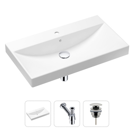 Комплект 3 в 1 Lavinia Boho Bathroom Sink 21520599: врезная фарфоровая раковина 80 см, металлический сифон, донный клапан