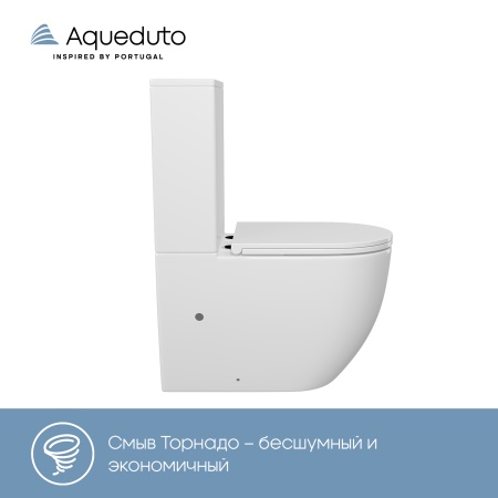 Aqueduto комплект: ОВО Плюс/OVO Plus Унитаз напольный 625*365 безободковый с бачком, Tornado, сиденье с микролифтом, белый глянцевый