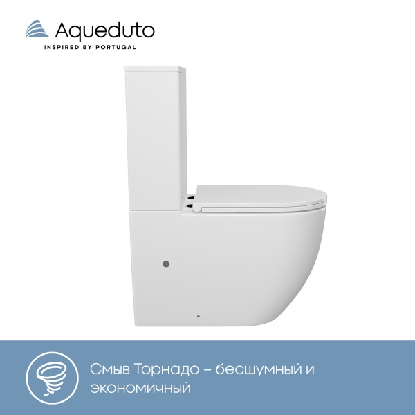 Aqueduto комплект: ОВО Плюс/OVO Plus Унитаз напольный 625*365 безободковый с бачком, Tornado, сиденье с микролифтом, белый глянцевый