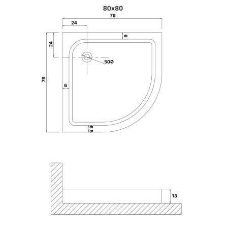 Душевой поддон NG-P8080-14 (80х80х13) четверть круга,1 место