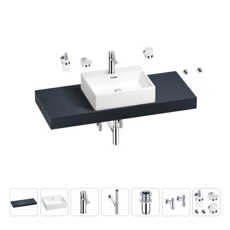 Раковина 50 см со столешницей 120 см Wellsee Graceful Pro 201012526 в наборе 10 в 1: столешница, раковина, смеситель, сифон, донный клапан, угловые вентили, аксессуары (цвет хром)