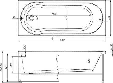 Акриловая ванна STWORKI Хельсинки 170x70 см, встраиваемая, белая, с каркасом