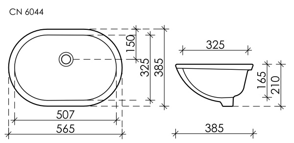 Умывальник Ceramicanova овальный встраиваемый под столешницу Element 560x420x195мм, с крепежом и шаблоном для установки