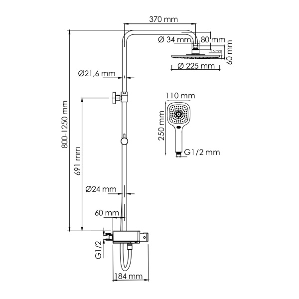 A113.067.065.CH Thermo Душевой комплект WasserKRAFT с термостатическим смесителем