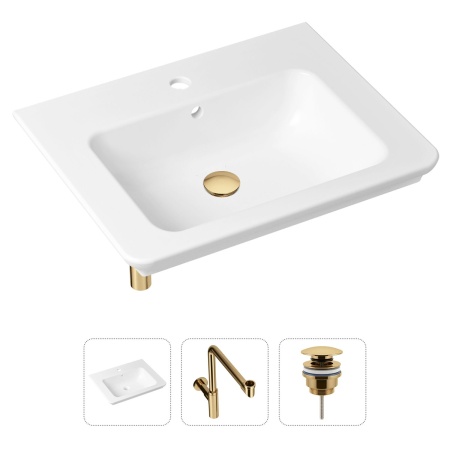 Комплект 3 в 1 Lavinia Boho Bathroom Sink 21520428: врезная фарфоровая раковина 60 см, металлический сифон, донный клапан