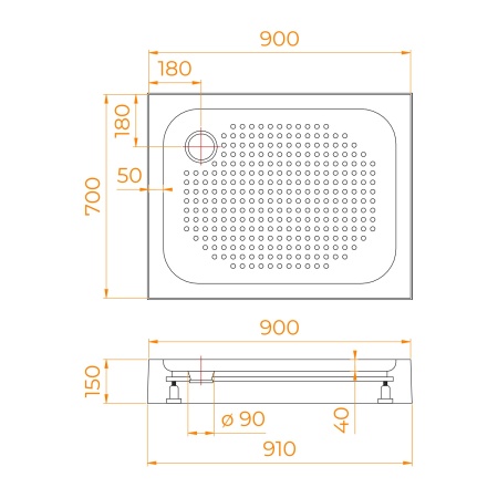 Душевой поддон прямоугольный RGW LUX/TN (Литой экран) 700x900