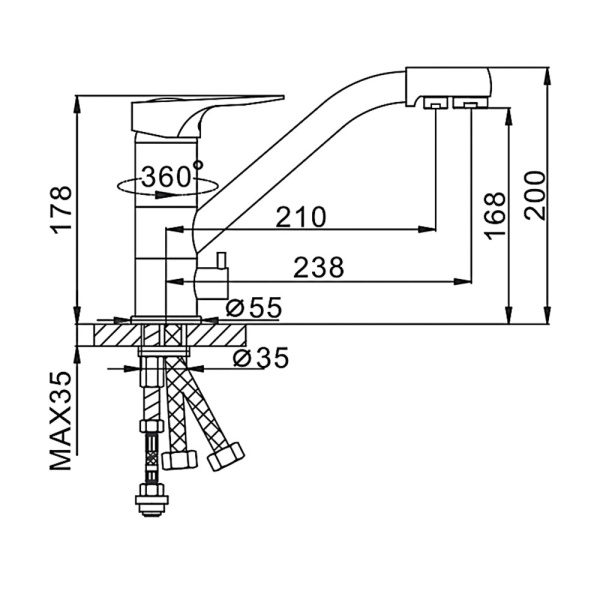 Смеситель для кухни с подключением фильтра FRAP F4304, хром