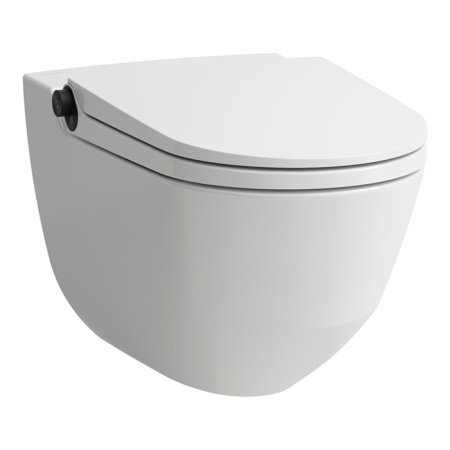 Laufen Cleanet Riva Унитаз-биде подвесной 60х39см, безободковый, с сиденьем, пульт д/у, покрытие LCC, панель титан-черный, цвет: белый 8.2069.1.404.000.1