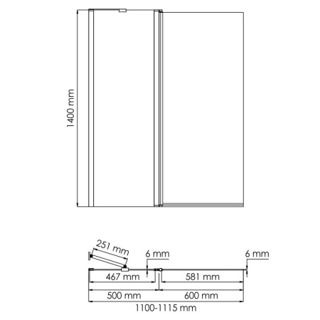 Стеклянная шторка на ванну WasserKRAFT Salm 27P02-110 Fixed