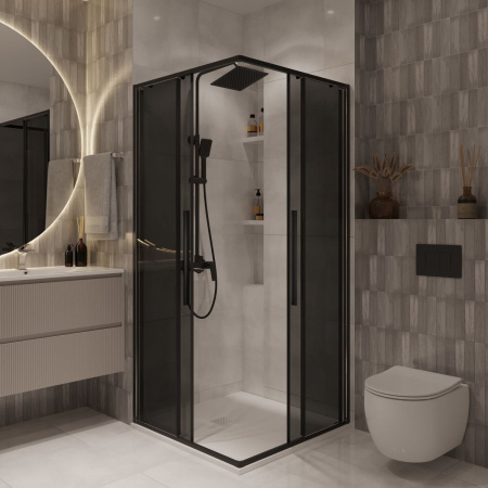 Душевое ограждение  Niagara Nova  NG-2823-34BLACK (90*90*195) квадрат, двери раздвижные