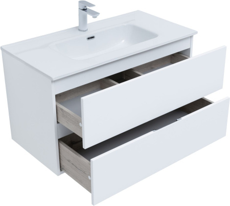 Тумба под раковину Aquanet Алвита New 90 2 ящика, белый матовый
