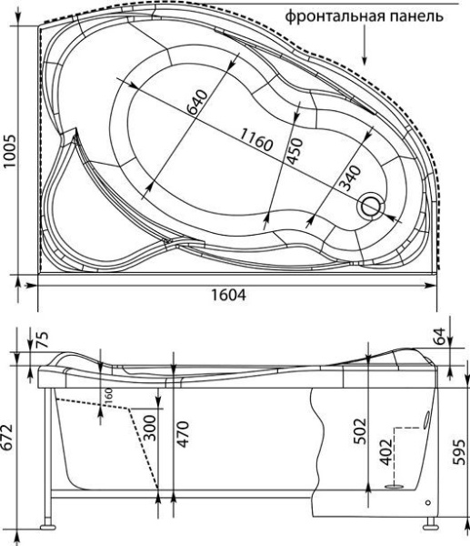 Акриловая ванна Aquanet Jamaica 160x100 R (с каркасом)