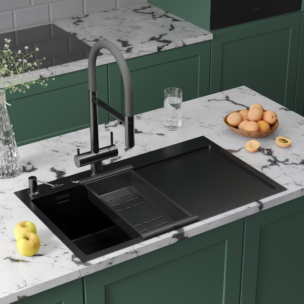 Кухонная мойка Roxen Vespa 78 PVD (графит) левосторонняя