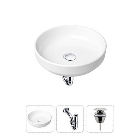 Комплект 3 в 1 Lavinia Boho Bathroom Sink 21520164: накладная фарфоровая раковина 40 см, металлический сифон, донный клапан