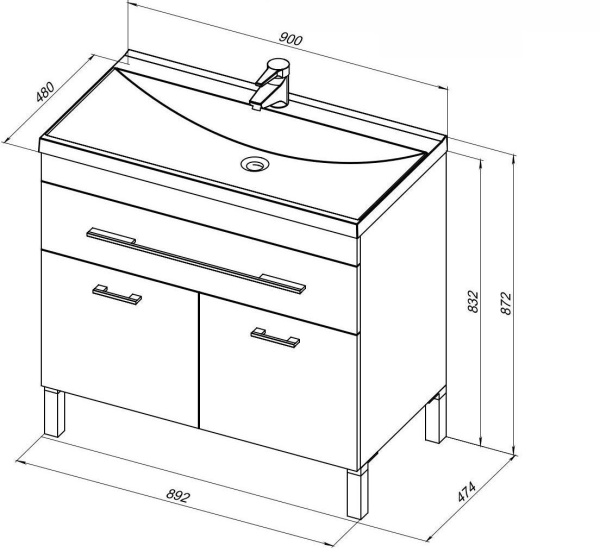 Тумба под раковину Aquanet Верона 90 белый (напольная 1 ящик 2 дверцы)