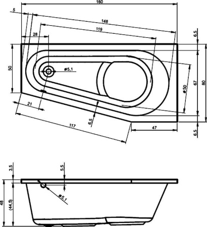 Акриловая ванна с усиленным каркасом и сифоном Riho Delta 160x80 L BB8300500000000