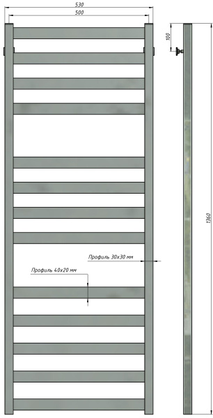 Полотенцесушитель водяной Stinox Verona Luxe 500x1400, нижнее подключение, хром, 1/2" ВР (внутренняя резьба), 13 перекладин