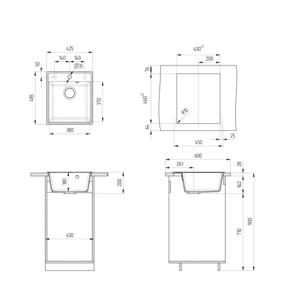 Кухонная мойка Ulgran Quartz Forte 425-10, песок