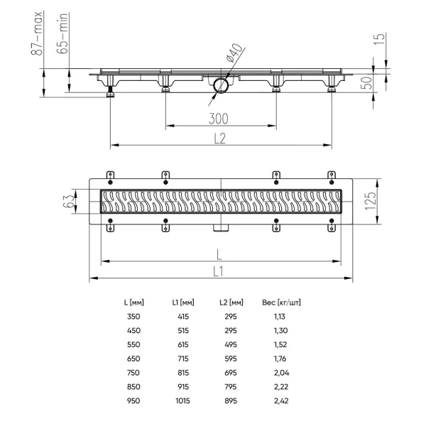 Душевой лоток Veconi Klasik N 950KN