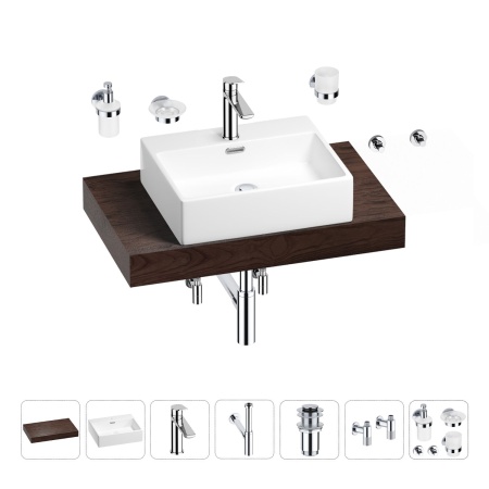 Раковина 50 см со столешницей 80 см Wellsee Graceful Pro 201012421 в наборе 10 в 1: столешница, раковина, смеситель, сифон, донный клапан, угловые вентили, аксессуары (цвет хром)