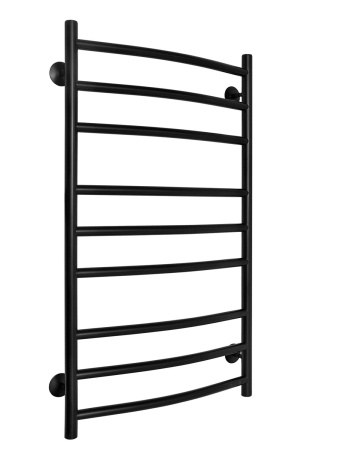 Полотенцесушитель водяной Fincopper FC 900х500 черный RAL 9005, 9 перекладин, нижнее подключение угловые гайка/штуцер 1/2'х3/4' с чашками и эксентриками