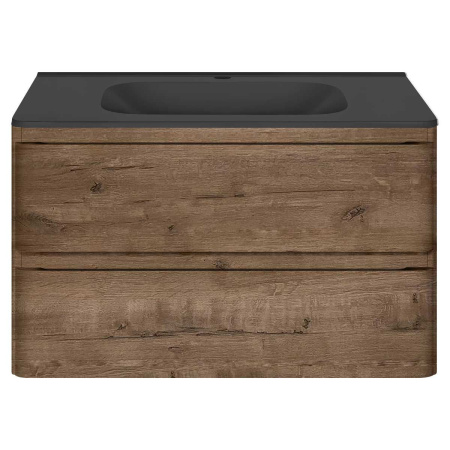Тумба Vincea Vico 800 подвесная, 2 выкатных ящика soft close, V.Oak с умывальником VCB-2VP800B из искусственного камня, цвет черный