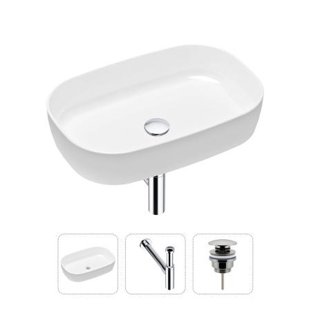 Комплект 3 в 1 Lavinia Boho Bathroom Sink 21520090: накладная фарфоровая раковина 54 см, металлический сифон, донный клапан