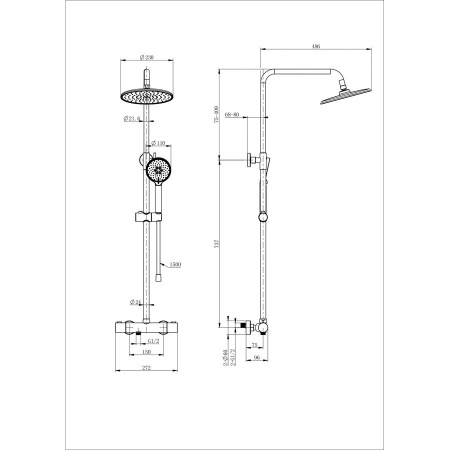 Душевая система с термостатом WONZON & WOGHAND, Черный матовый (WW-B3047-A-MB)