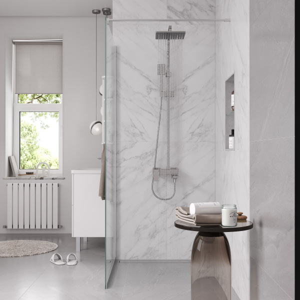 Душевая перегородка ограждение Reflexion RX200100CCR-17 Walk in 200x100см прозрачное закаленное стекло 8мм хромированный профиль