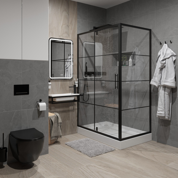 Душевое ограждение Niagara Nova NG-0220-08 BLACK 1200х800х1900 прямоугольник, дверь распашная