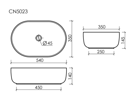 Умывальник чаша накладная овальная Элемент (Element) 540x350x145мм