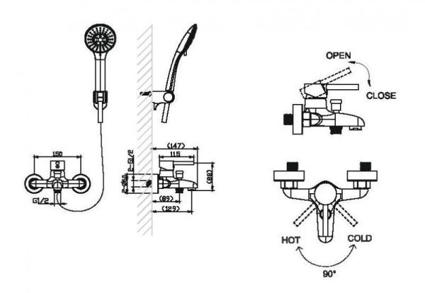 Смеситель для ванны Bravat Slim F6332366CP-01-RUS