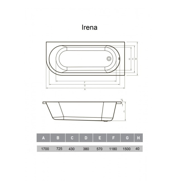 Ванна акриловая правосторонняя Vayer Irena Гл000026132, 170х72