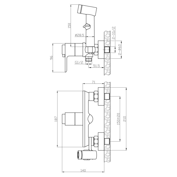 Смеситель термостатический Rossinka RS50-52 с гиеническим душем