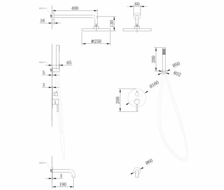 Душевая система ABBER Wasser Kreis AF8117G скрытого монтажа с изливом, золото матовое