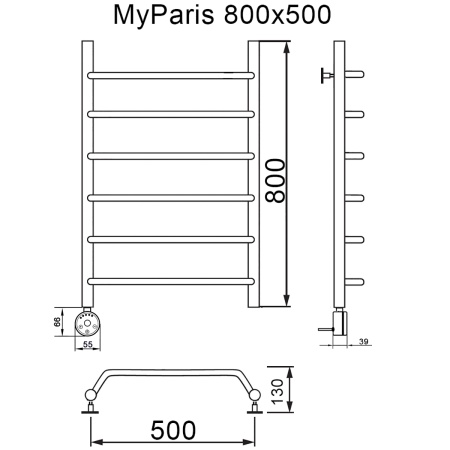 Полотенцесушитель электрический MYFREA My Paris 80/50 левый тэн