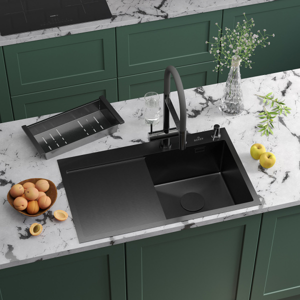 Кухонная мойка Roxen Vespa 78 PVD (графит) правосторонняя