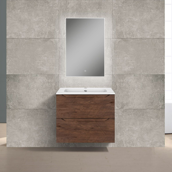Тумба Vincea Norma 600 подвесная, 2 выкатных ящика soft close, R.Wood с умывальником VCB-2N600W из искуственного камня, цвет белый