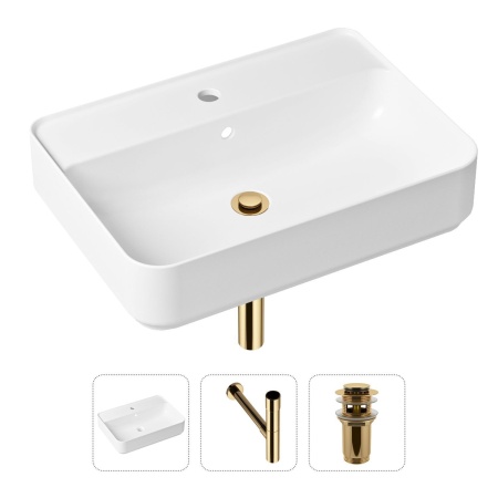 Комплект 3 в 1 Lavinia Boho Bathroom Sink 21520353: накладная фарфоровая раковина 60 см, металлический сифон, донный клапан