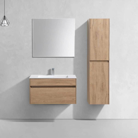 Тумба Vincea Chiara 800 подвесная, 1 выкатной ящик soft-close, N.Oak с умывальником VCB-13800W из искусственного камня, цвет белый